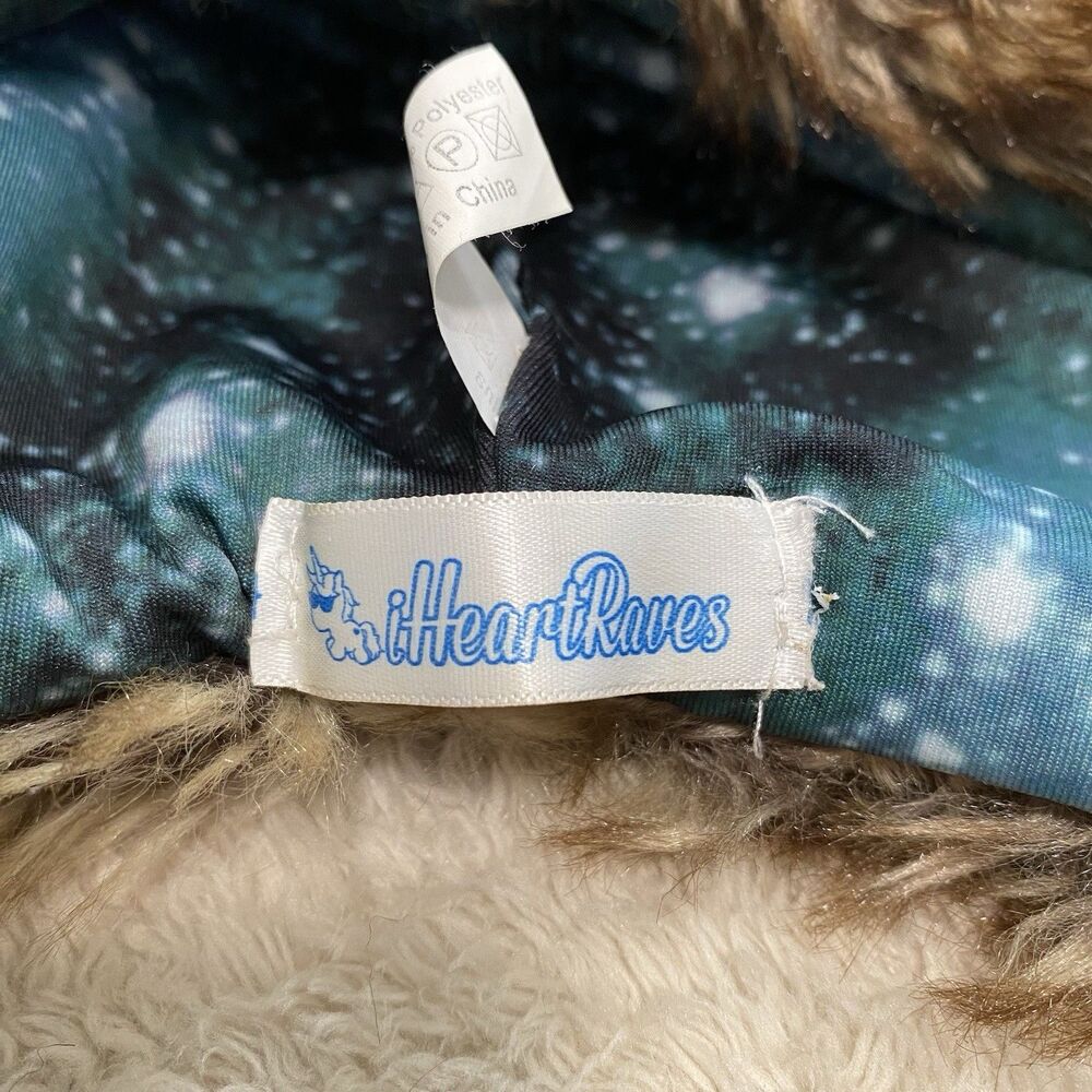 Wolf Faux Fur Animal Hood Hat One Size 3-in-1 Scarf Mittens Paws Rave Festival - Picture 4 of 12